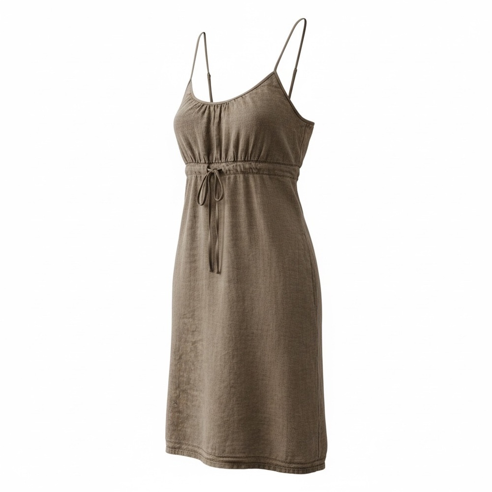 DKNY Brown Linen Blend Empire Waist Mini Sundress‎ With Pockets 4 Boho Lagenlook